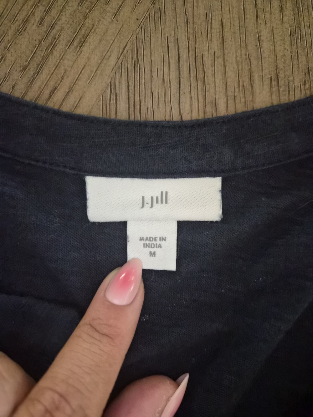 J. Jill Navy Button-Front Top with Cream Floral Embroidery - Picture 2 of 3